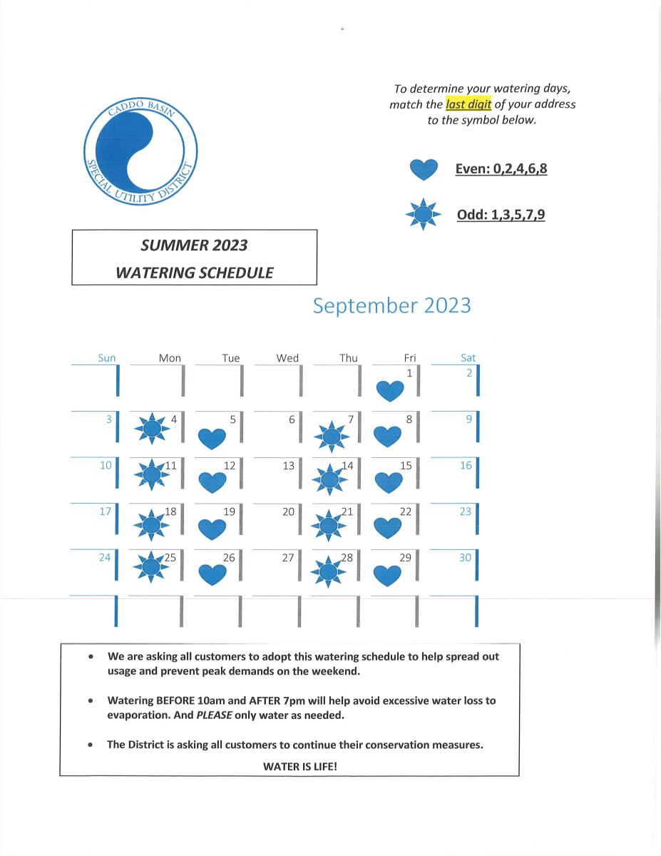 September Watering Schedule